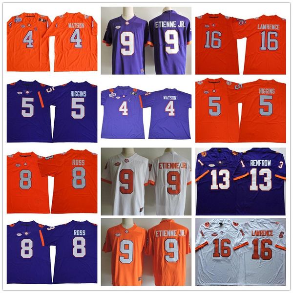 

clemson tigers 16 trevor lawrence 8 justyn ross travis etienne jr. 4 deshaun watson hunter renfrow 5 tee higgins sammy watkins ncaa jerseys, Black
