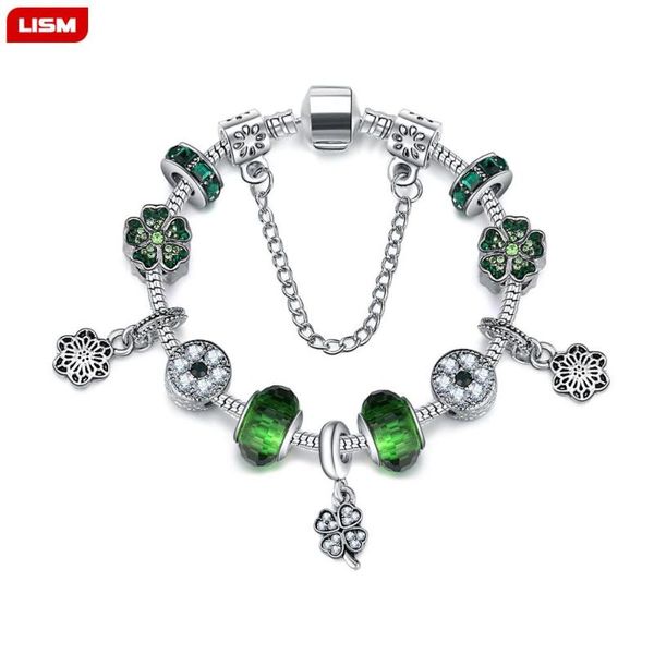 

новый шарм браслет зеленого кристалл clover lucky браслет для женщин оригинальных украшений bijoux подарки, Golden;silver