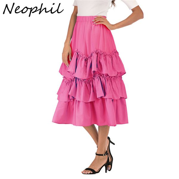 

neophil 2019 summer ruffles puffy midi women skirts high waist flare black high street asymmetrical ball gown skirts saias s2604