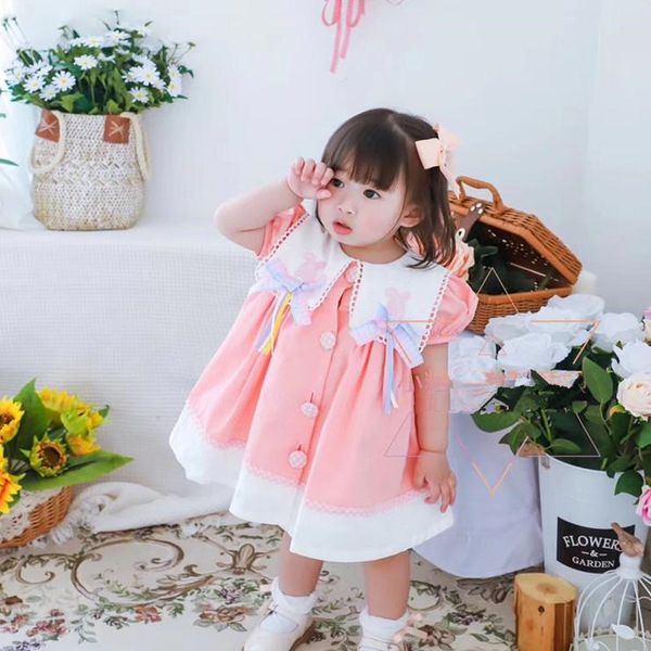 

baby girl clothes spanish new princess dress bow print short sleeve dress for girls birthday party dress vestidos y2965 t200417, Red;yellow