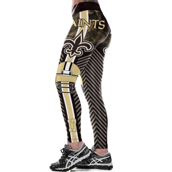 

New orlean team fitne legging fiber ela tic hiphop party cheerleader rooter workout pant logo trou er, Black;white