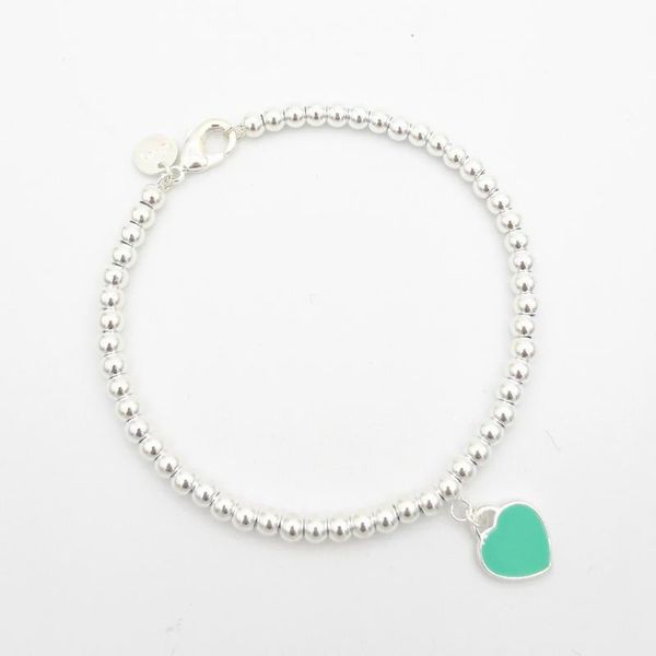 

sterling silver 925 classic fashion exclusive blue heart card 4mm round beads lady bracelet, Golden;silver