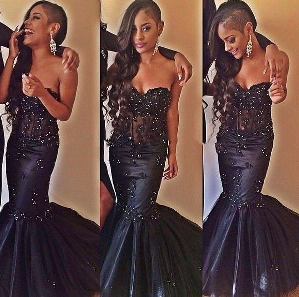 

black mermaid 2020 prom dresses crystal beading lace boning formal evening dress long girls pageant gowns strapless lace up back
