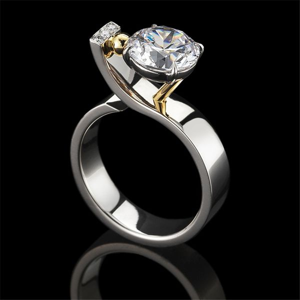 

s925 sliver round diamond ring for women wedding gemstone silver 925 jewelry white z 2 diamond ring box bizuteria girl, Golden;silver