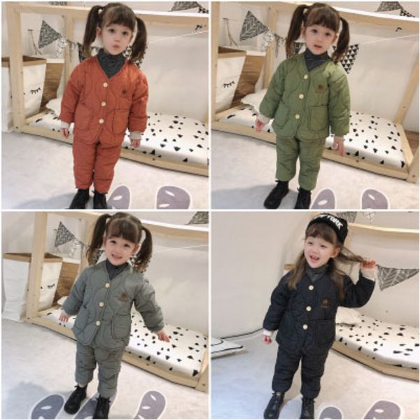 

kids designer clothing sets children brand solid color two piece set fashion + pants boys and girls warm clothes wholesale, White
