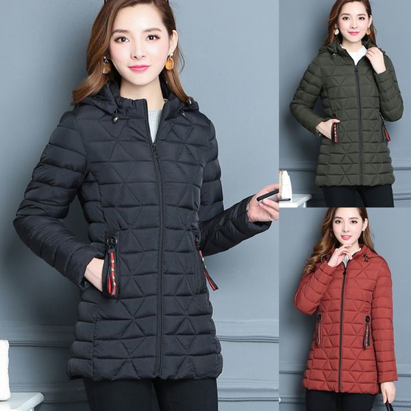 

coat 2019 fashion slim female medium-long jaqueta feminina winter coat women warm cotton hooded long-sleeved solid color, Black