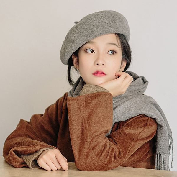 

new felt wool solid color beret caps female bonnet women caps lady painter all matched warm artist hat, Blue;gray