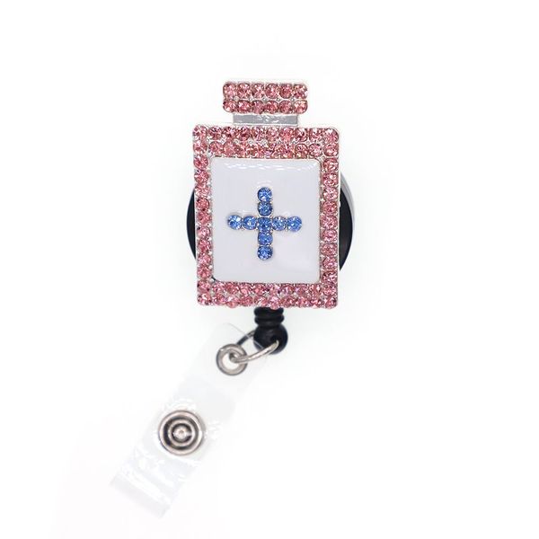 Nuovo arrivo Portachiavi Rosa strass Medicina Design ID Holder / Infermiera Farmacia Pill Bottle Bobina retrattile Badge con clip girevole