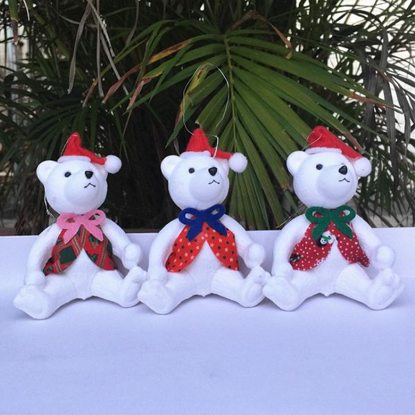 

6pcs/lot plastic flocking x-mas hat teddy bear white vest doll christmas tree decoration home garden christmas bar mall hanging