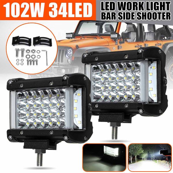 

wholesale 2x 12v 24v 4.2" 102w 34 led bar spot flood light bar work light white for offroad car 4wd truck tractor trailer 4x4