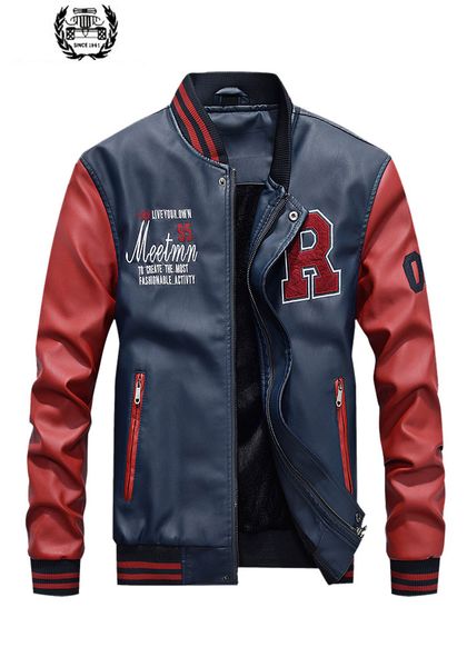 

2019 spring mens jacket pu leather coat fleece warm clothes patchwork slim jacket jaqueta cargo spring autumn coat jackets 4xl, Black