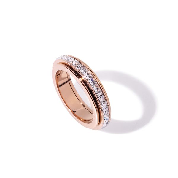 

yun ruo rotatable lucky zircon ring rose gold color birthday gift woman fashion titanium steel jewelry never fade drop shipping, Golden;silver