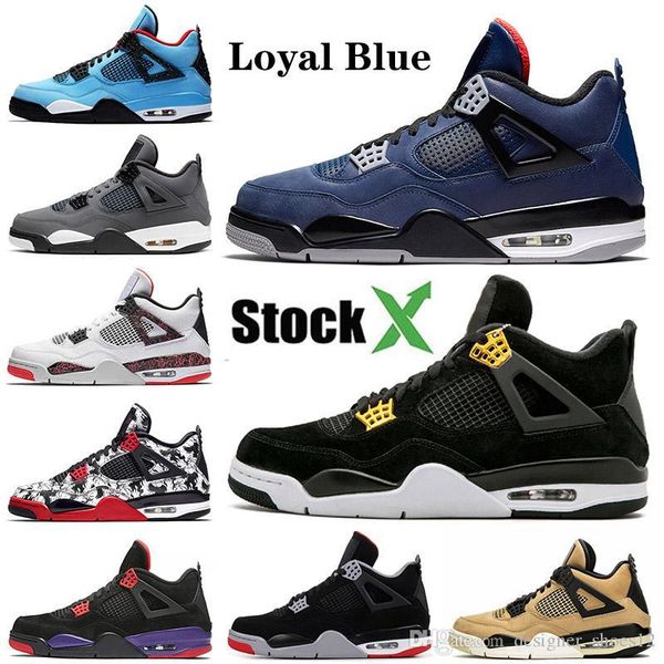 

loyal blue 4 men basketball shoes 4s travis scott royalty new bred cool grey bred mushroom athletic sports trainers sneakers size 40-47