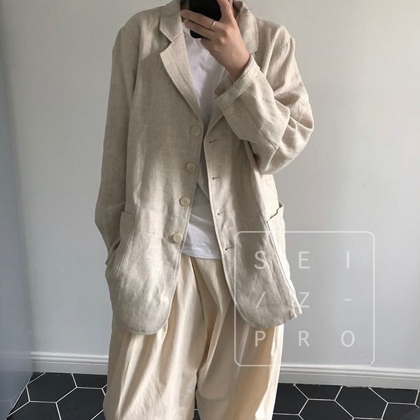 

spring and autumn new of the chic lazy loose linen small suit thin section breathable casual wild office coat female wlp331, White;black