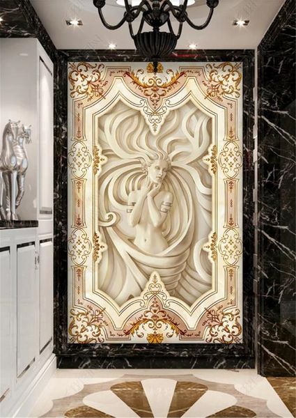 

обои на заказ фото 3d wallpape европейский тисненый портрет спящая красавица камень рельефное крыльцо фон настенные фрески обои