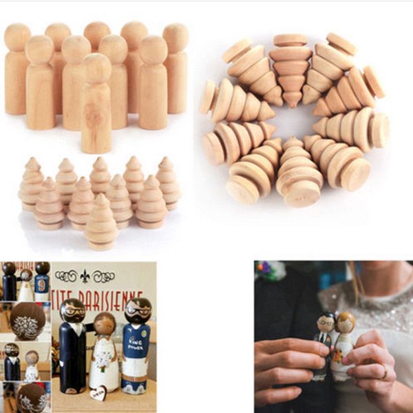 

set of 10 home decor nesting set peg dolls diy crafts unpainted wooden people kid toy