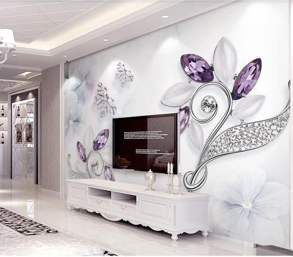 

пользовательские любого размера фото фиолетовый кристалл цветок бабочка 3d 3d обои стерео украшения тв фон стены