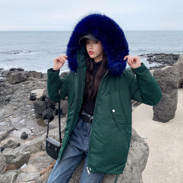 

womens winter jackets and coats 2019 big fur parkas for women 4 colors wadded jackets warm outwear long sleeve with drilling, Black