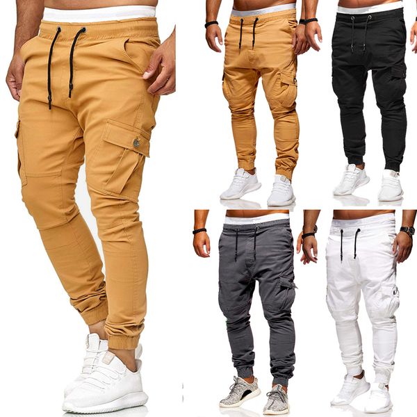 

THEFOUND New Men's Pocket Trousers Solid Slim Fit Urban Casual Pencil Jogger Long Cargo Pants