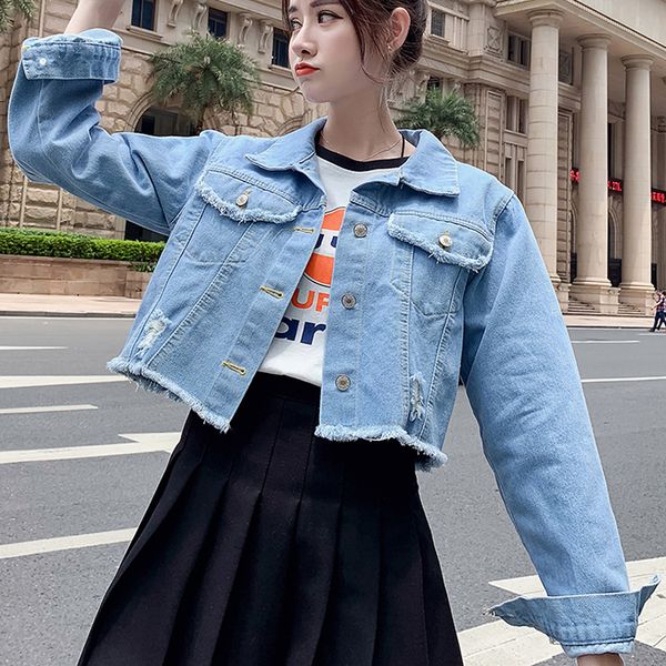 

denim jacket female short paragraph loose fashion net red models wild casual shirt 2019 spring and autumn, Black;brown