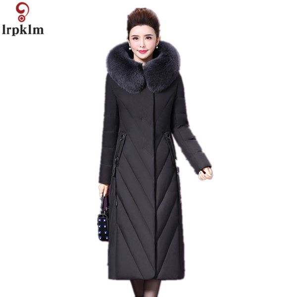 

high-end clothing brand down jacket big fur collar keep warm women's winter jackets 2019 new over the knee women's down jacket, Black
