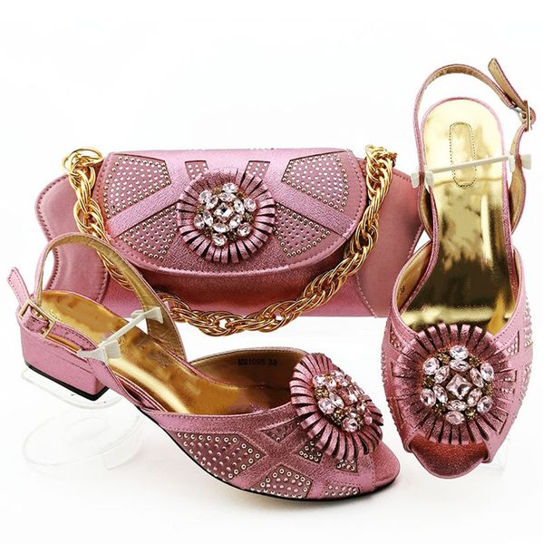 

Most popular pink women shoes match handbag with rhinestone decoration African shoes and bag set MM1095,heel 3.6CM