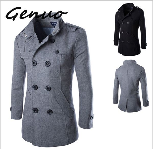 

genuo fashion mens trench coat jacket spring autumn mens overcoats casual solid color woolen trench coat for men clothing 2019, Tan;black