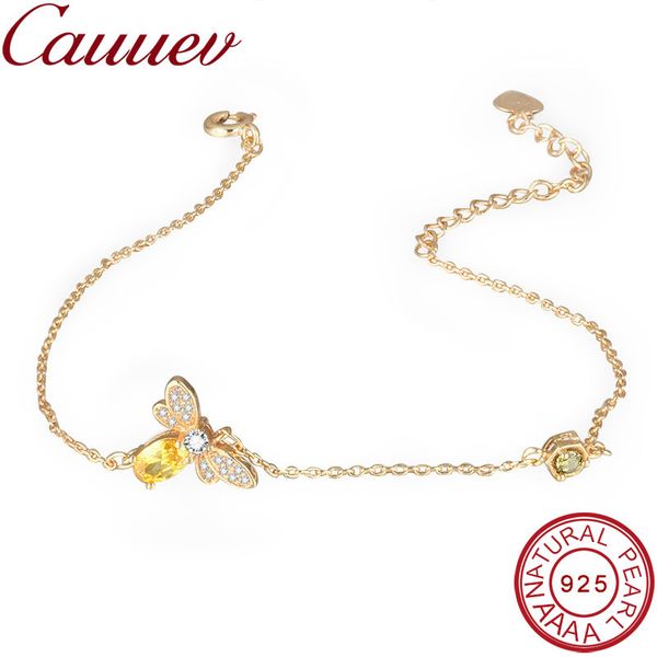 

bee bracelets for women 925 sterling silver jewelry 100% oval zircon gold-color chain charm bracelet s925 jewelry gift 2019 cx200702, Black