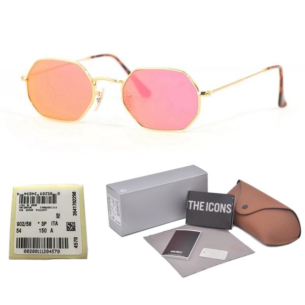 

9 Colors New Arrival classic Octagonal sun glasses Brand Designer Fashion sunglasses men women mirror uv400 glass lens with cases and label