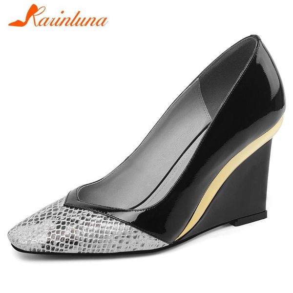 

karin 2020 wedge high heels shoes woman pumps female slip on fashion mix color pumps women, Black