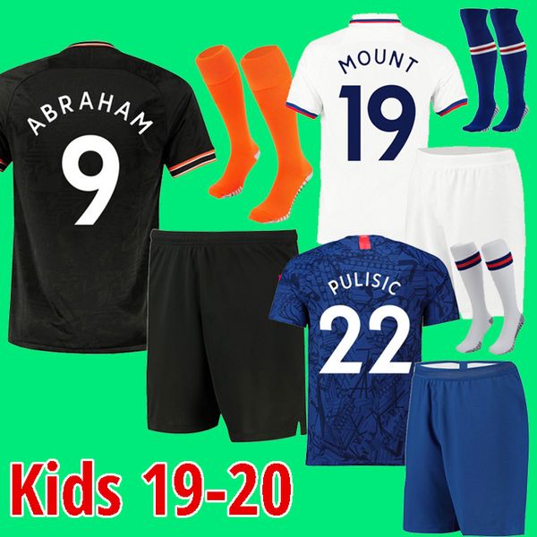 

kids 19 20 home soccer jersey abraham mount pulisic children football shirt bakayoko camiseta willian jorginho 2019 2020 away kante maillot, Black