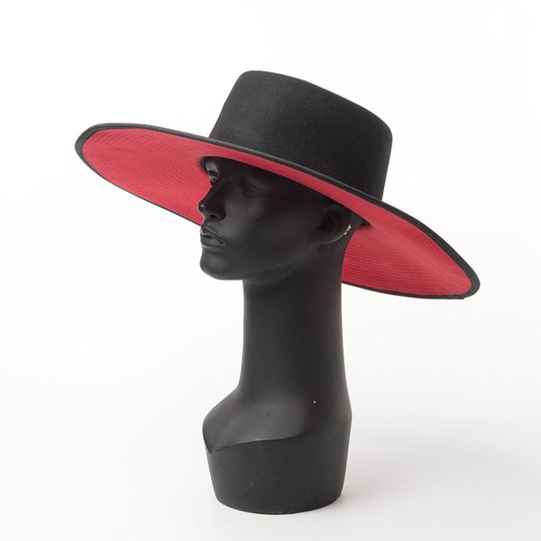 

autumn and winter new double-layer color matching wool flat big hat hat ladies fashion show style big hat, Blue;gray