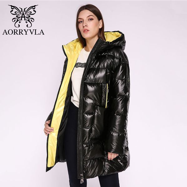 

aorryvla 2019 winter women's fashion jacket long women down jacket thick warm hooded coat female parka winter casual, Black