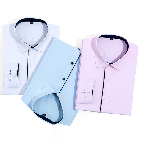 

официальный бизнес мужские платье рубашка черная кромка разрез сплошной цвет мода рабочая одежда подходят стандартные номера-железных людей, White;black