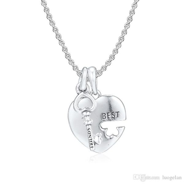 

2019 original 925 sterling silver jewelry friends heart and key pendan dangle beads fits pandora charm bracelets necklace for women, Bronze;silver