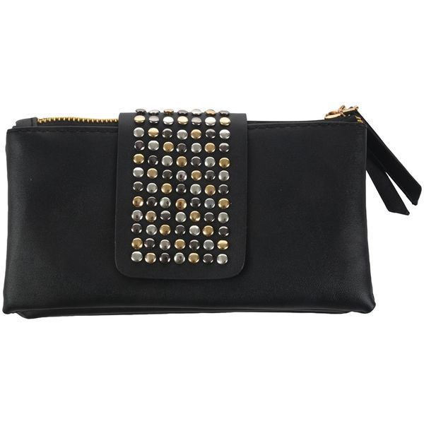 

new-pu leather handbag women's double zipper rivet handbag mobile phone purse