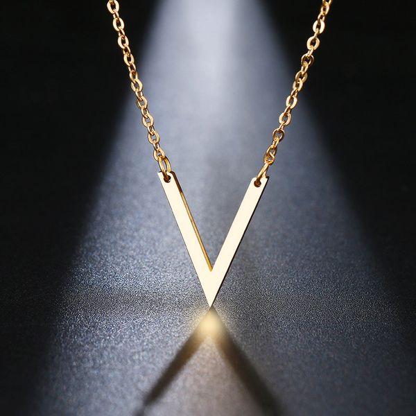 

dotifi stainless steel necklace for women lover's gold and silver color simple v pendant necklace engagement jewelry