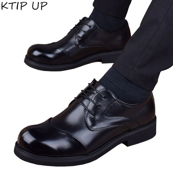 

fashion business dress men shoes casual office shoes men genuine leather suits lace up round head dress oxfords, Black