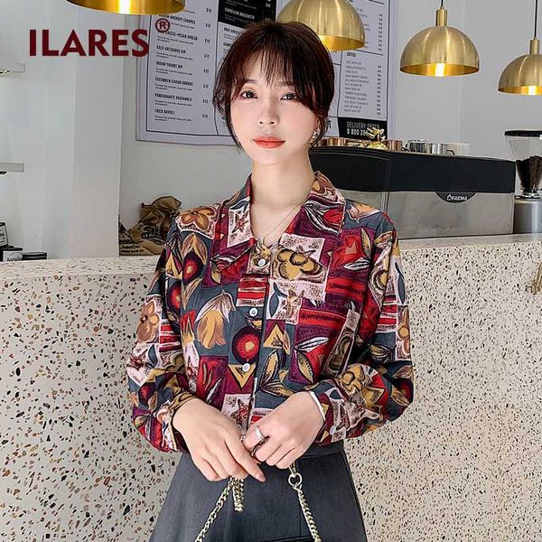 

ilares блуза женщина женская топы и блузки плюс размер рубашка с длинным рукавом vintage цветочных печатями шифон офис леди женской блузка, White