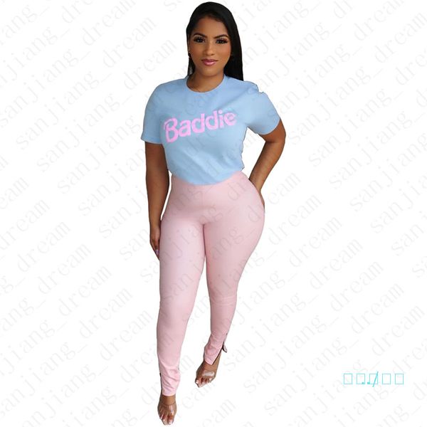 

summer tracksuit baddie letters short sleeves t shirt zipper pants candy color women two piece set outfits sport suit d5706, White