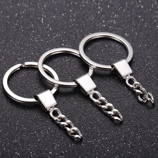 

12pcs/lot minimalist 30mm polished silver keyring keychain key fob split ring short chain diy craft jewelry accessories
