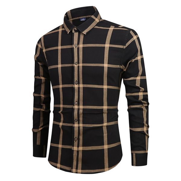 

klv shirt men's autumn casual shirt button turn-down collar plaid long sleeve comfortable, White;black