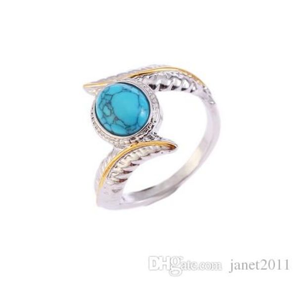 

lux turquoise кольца девушки серебряный тон пера бирюзы шарма обручальные кольца, Silver