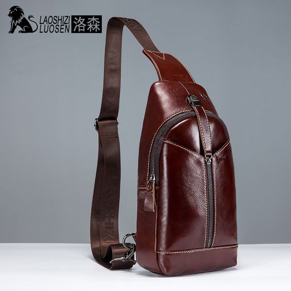 

laoshizi luosen genuine leather crossbody bag men messenger bags with earphone hold male shoulder bag chest for men 91008
