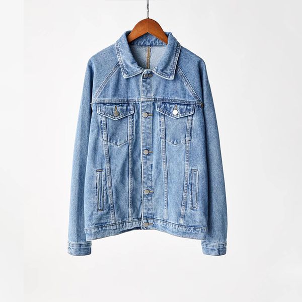 

solid turn-down collar jean jacket for women loose casual blue fashionable women coats female outwear denim feminine, Black;brown
