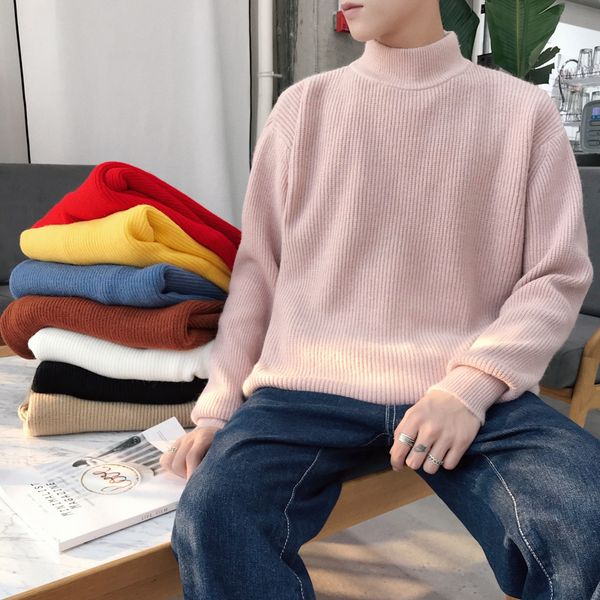 

2019 winter men's in warm woolen pullover casual cashmere sweater brand turtleneck fashion trend knitting multicolor coats -2xl, White;black