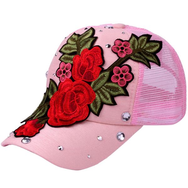 

rose flower embroidery bling rhinestone baseball cap snapback women sun hat new, Blue;gray