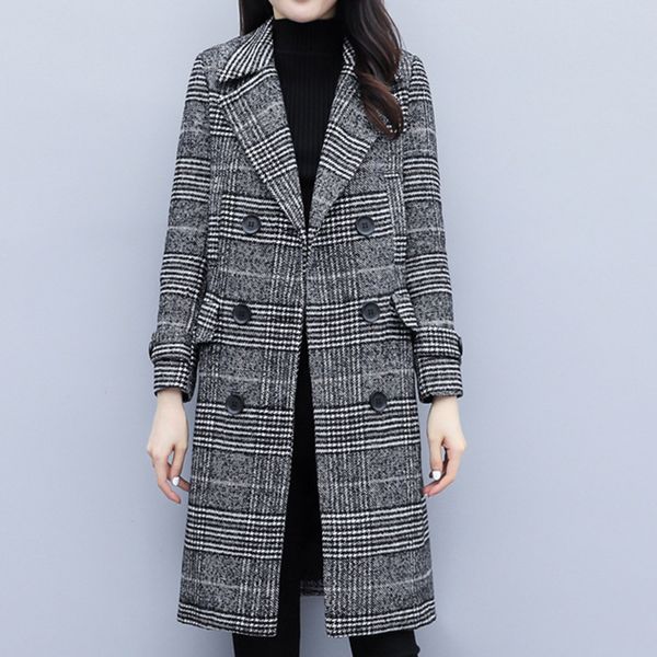 

autumn spring women casual coats turn-down collar warm woolen long sleeve slim outwear lapel cardigan jacket double-breasted#j31, Black