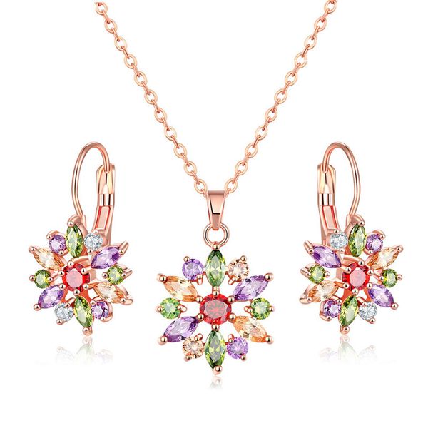

zircon colorful crystal necklace suit western style colorful zircon earrings necklace two-piece set anti-allergy, Black