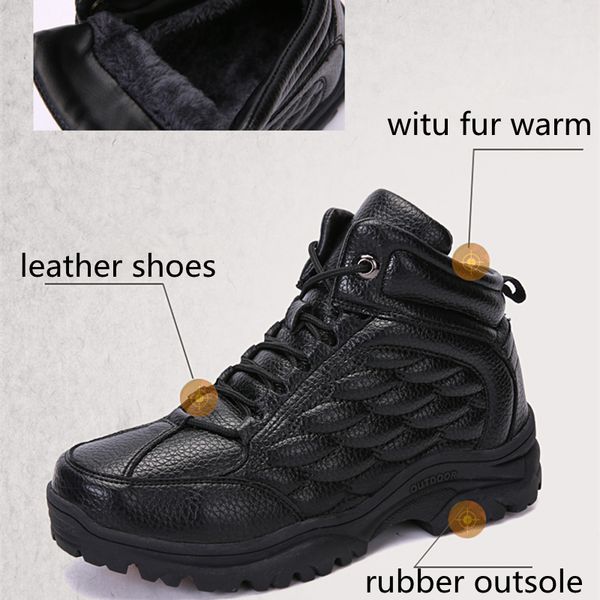 

men ankle boots fashion anti-skidding leather shoes men comfy spring autumn shoes winter short plush keep warm snow boots l4, Black